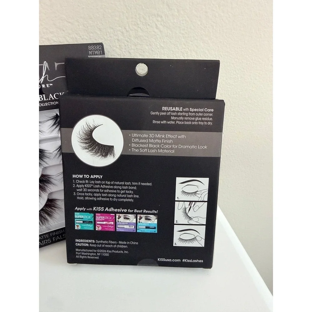 KISS False Eyelashes Womens 4 Pairs 3pk Matte Black Faux Mink Matte Twill NWT